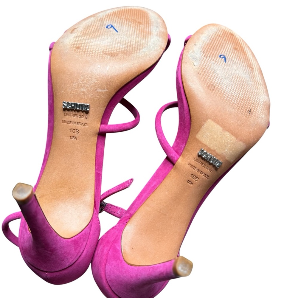Schutz Jenina Fuchsia Leather Ankle Straps 3” Stiletto Heel Size 10 - Picture 5 of 7
